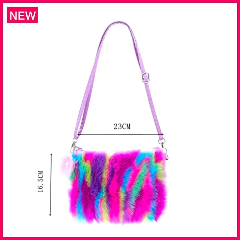 Fluffy Faux Fur Crossbody Bag Adjustable Strap Kids Women Purse